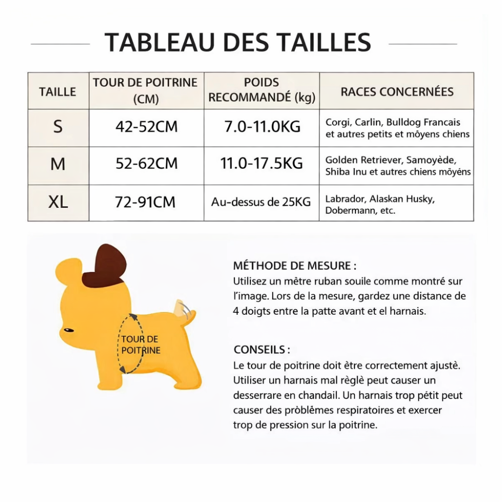 Harnais respirant chien guide des tailles