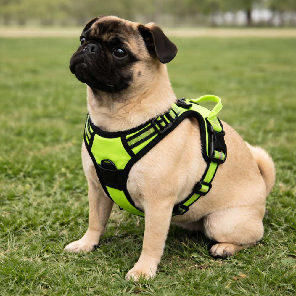 Harnais haute visibilité chien de couleur vert