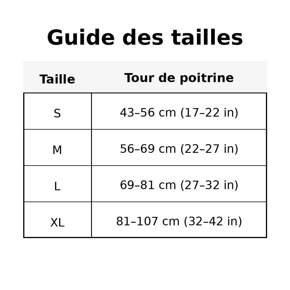Harnais en h chien guide des tailles