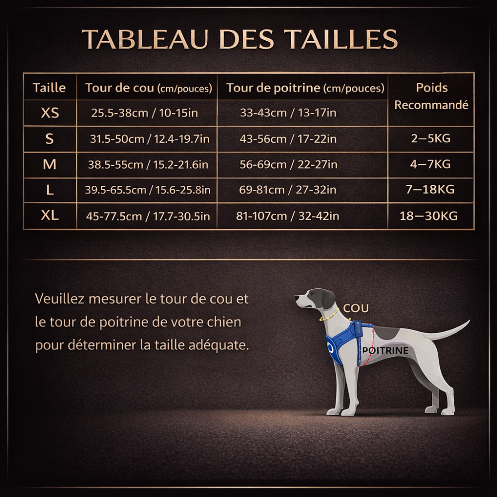 Harnais confort chien guide des tailles